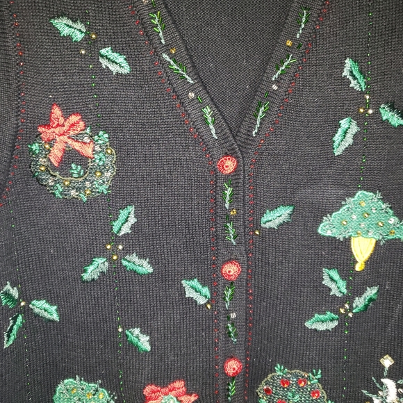 Ugly Christmas grandma beaded sweater vest sz M - Picture 6 of 11